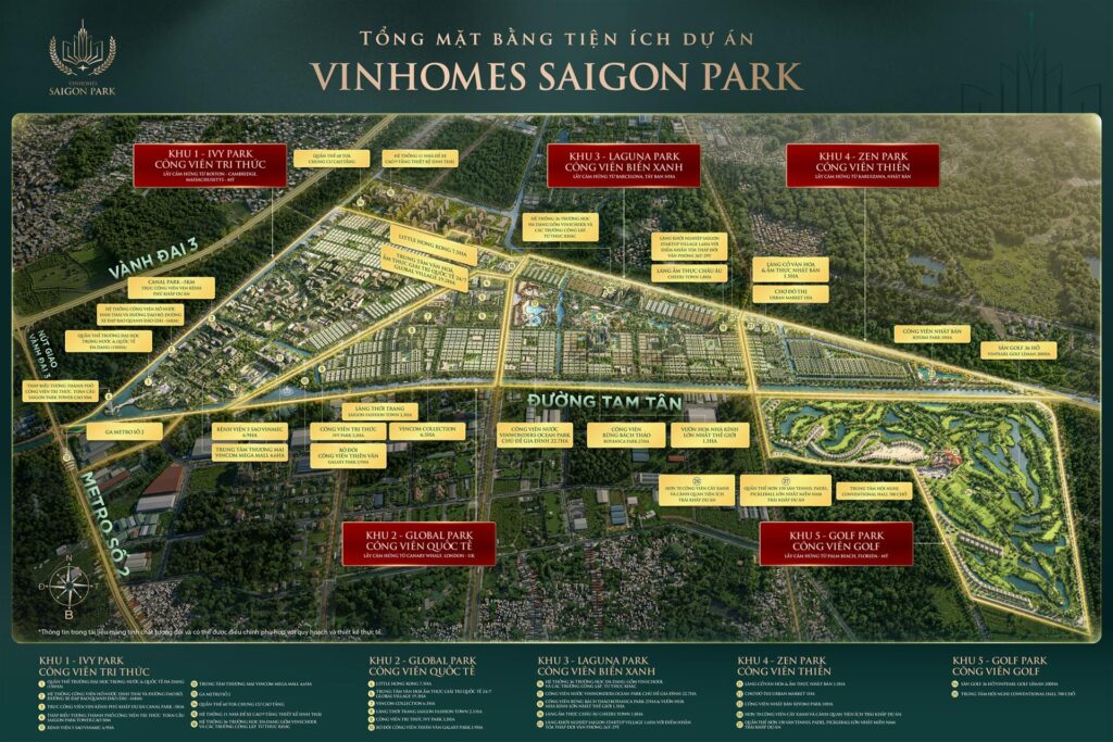 Mặt bằng Vinhomes Hóc Môn dành phần lớn cho tiện ích, mảng sống xanh